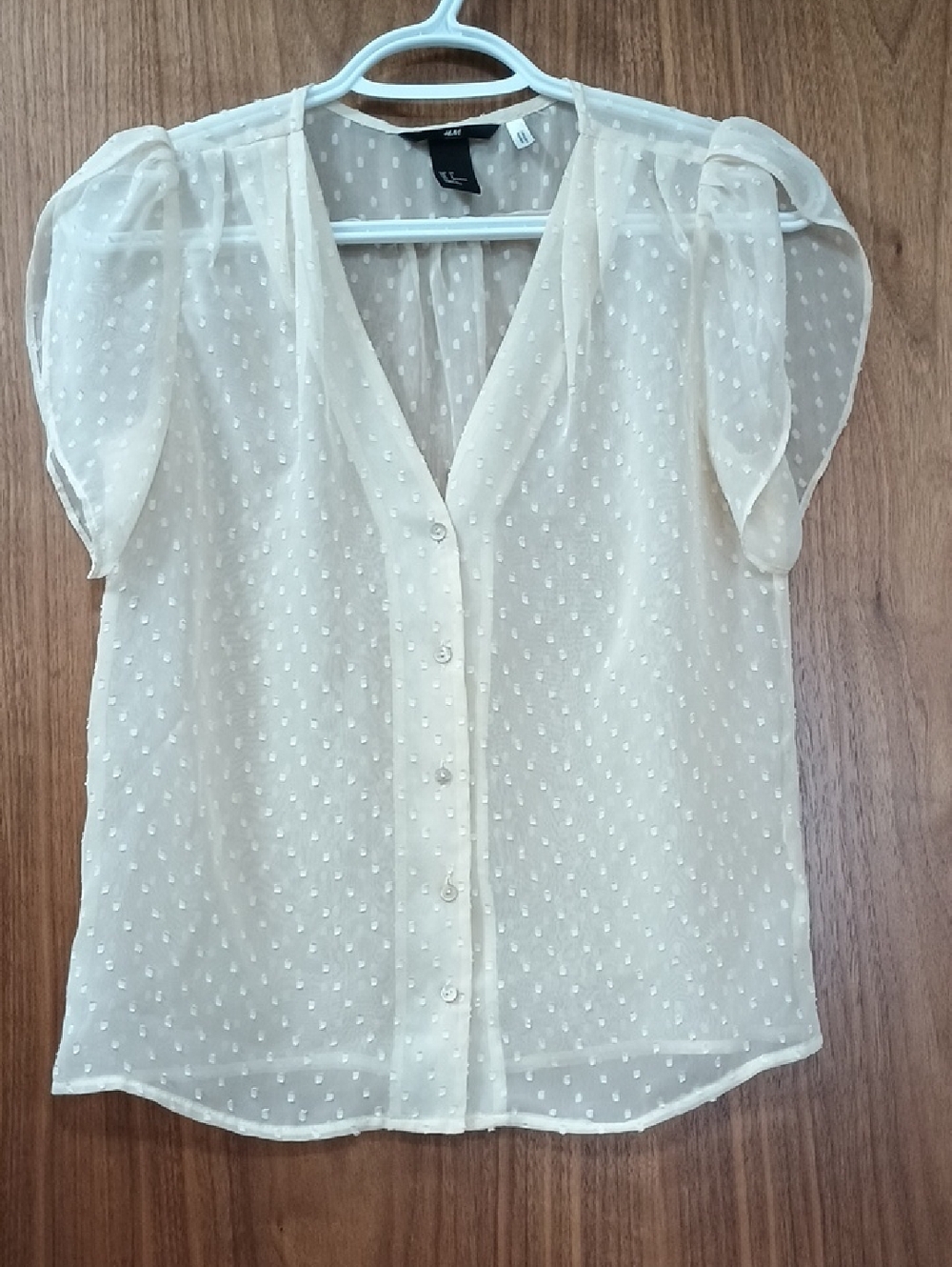 3/$15 H&M Cream Swiss Dot Sheer Button-Front Blouse
